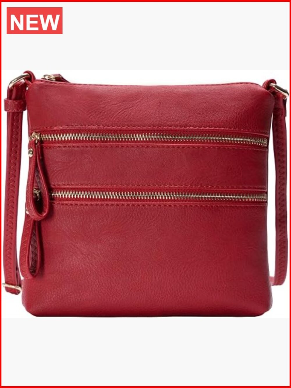 Small Crossbody Bag with Multiple Zipper Pockets, Adjustable Strap, Faux Leather